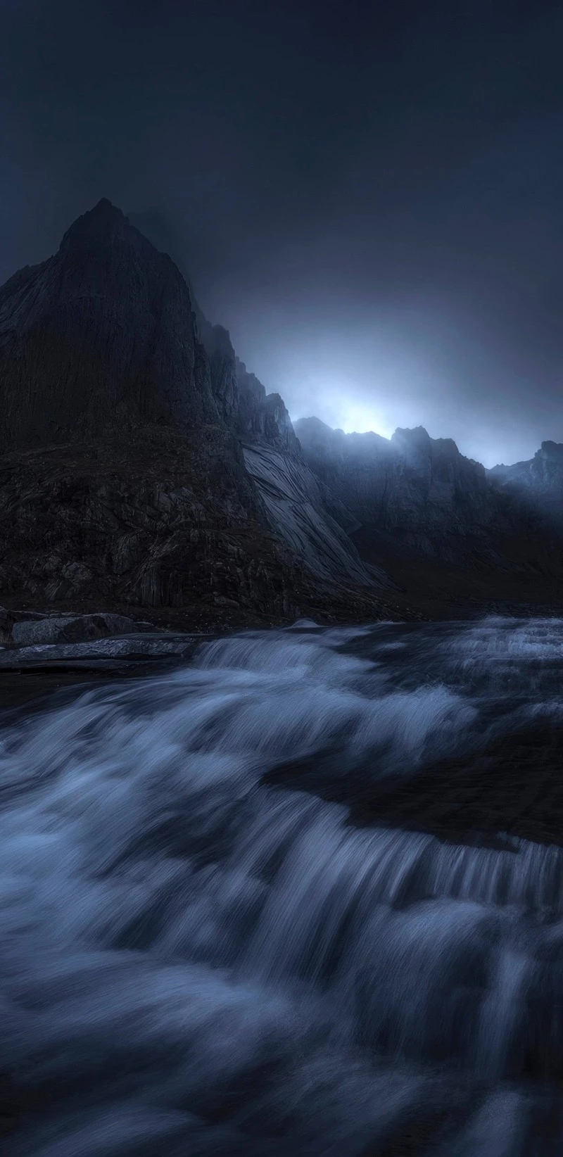 Moonlit Waterfall in the Highlands 4K Mobile Wallpaper