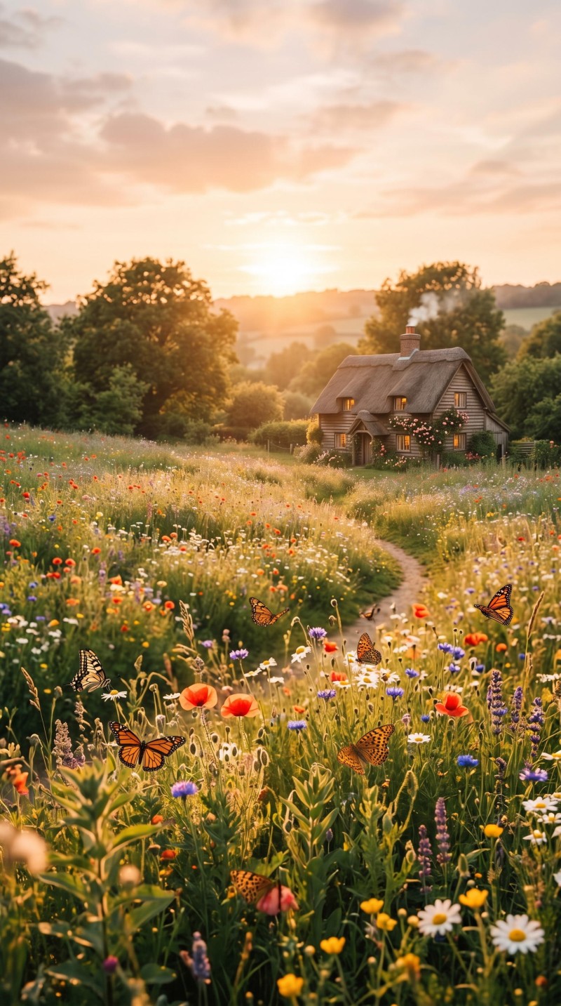 Serene Pastel Sunset Cottage Mobile Wallpaper 4K Field Wallpaper