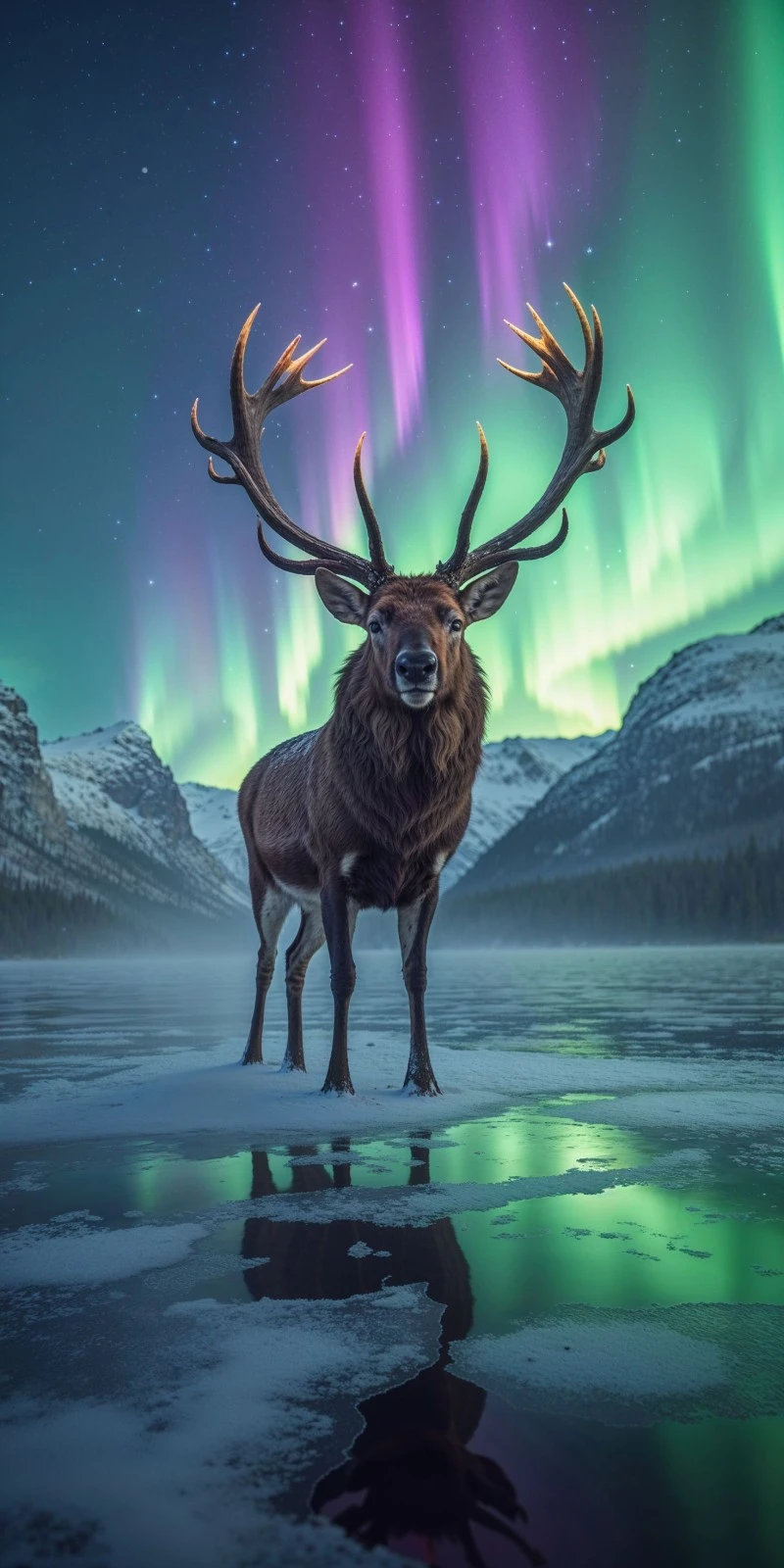 Majestic Elk Under the Aurora: An AI Masterpiece 4K Mobile Wallpaper