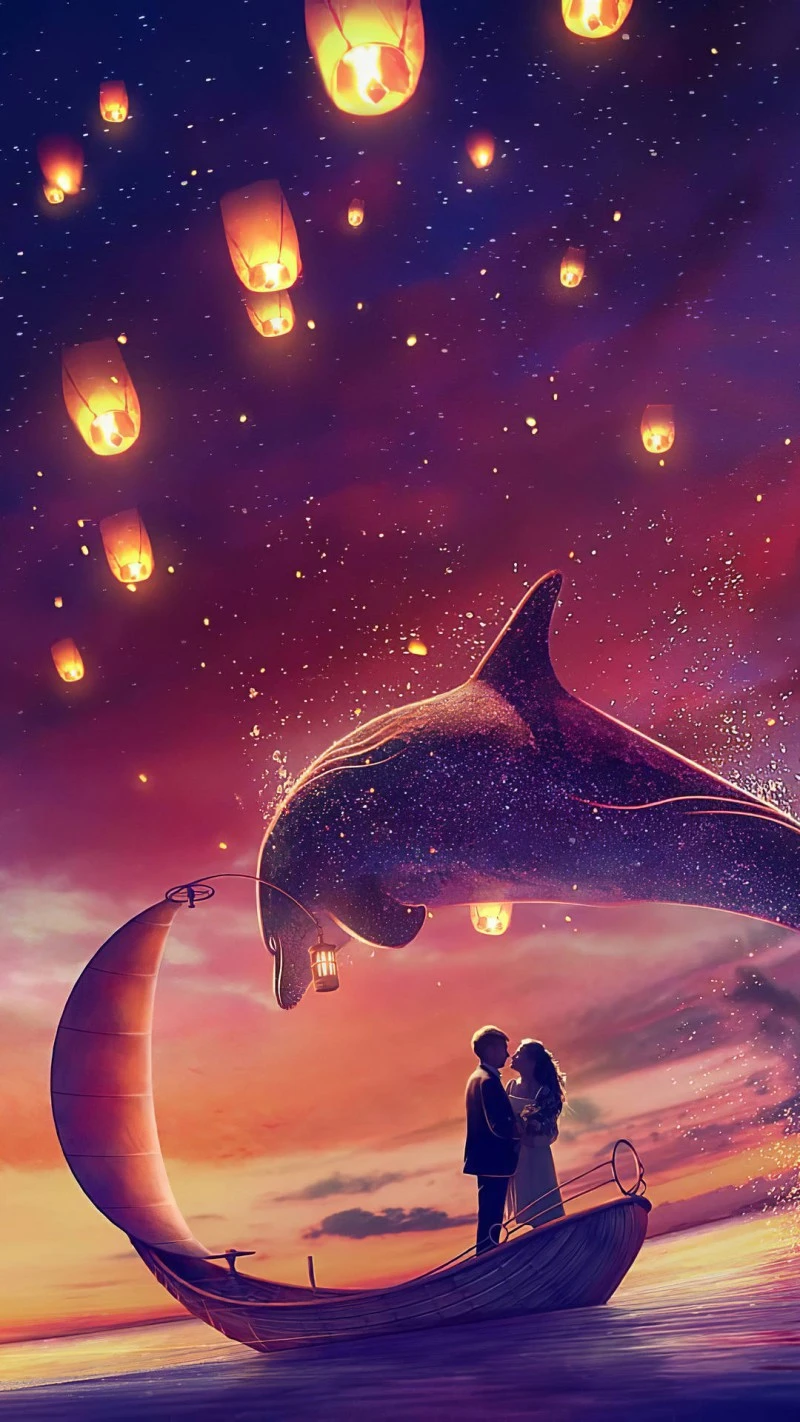 Romantic Dolphin 4K Mobile Wallpaper