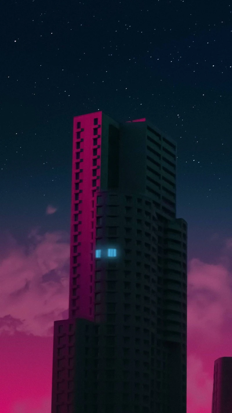 Lone Tower under Pink Night Sky 4K Mobile Wallpaper