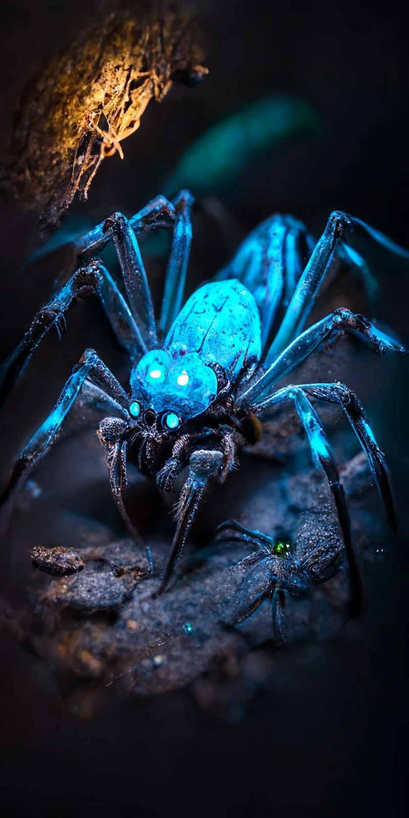 Glowing Blue Spider 4K Mobile Wallpaper