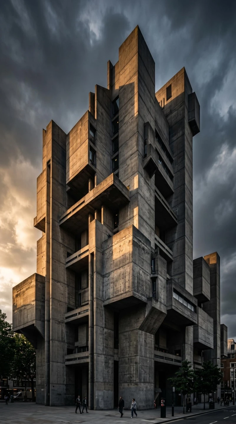 Dark Brutalist Architecture with Massive Raw Concrete Structure 4K Mobile Wallpaper