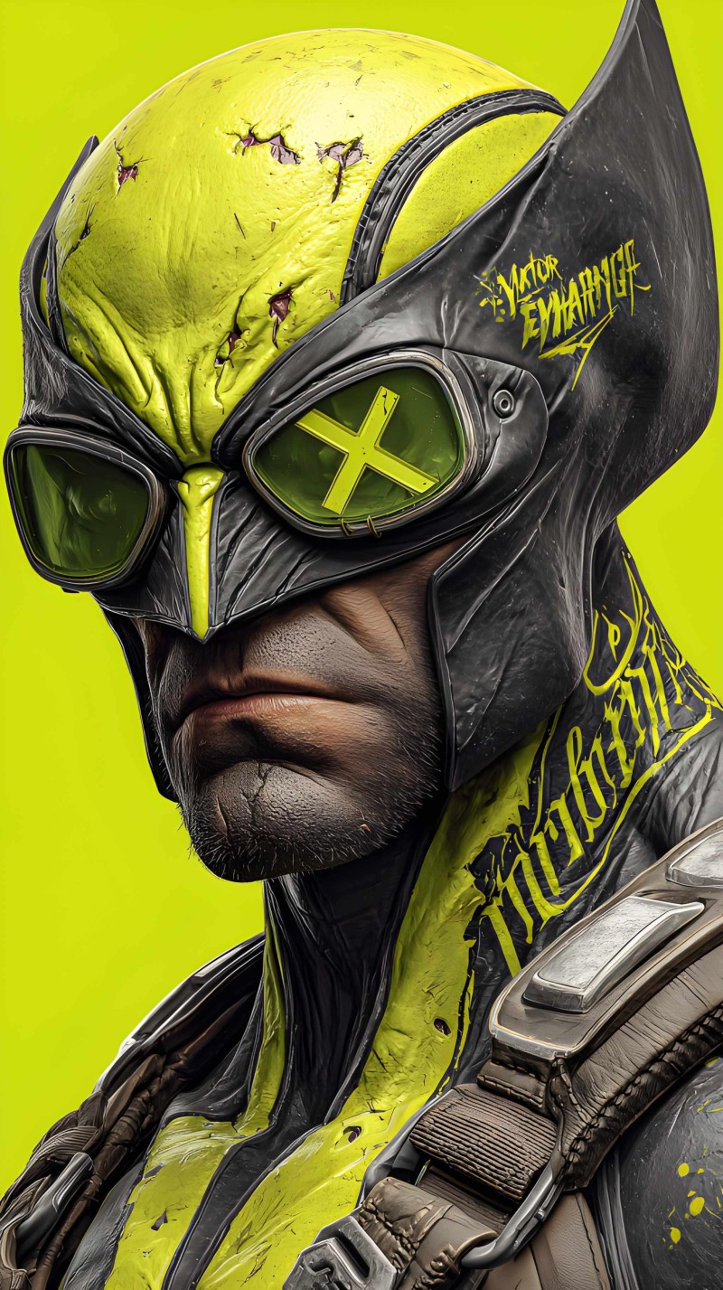 Yellow Wolverine Cosplay Dark Graphic Style Portrait 4K Play Wallpaper