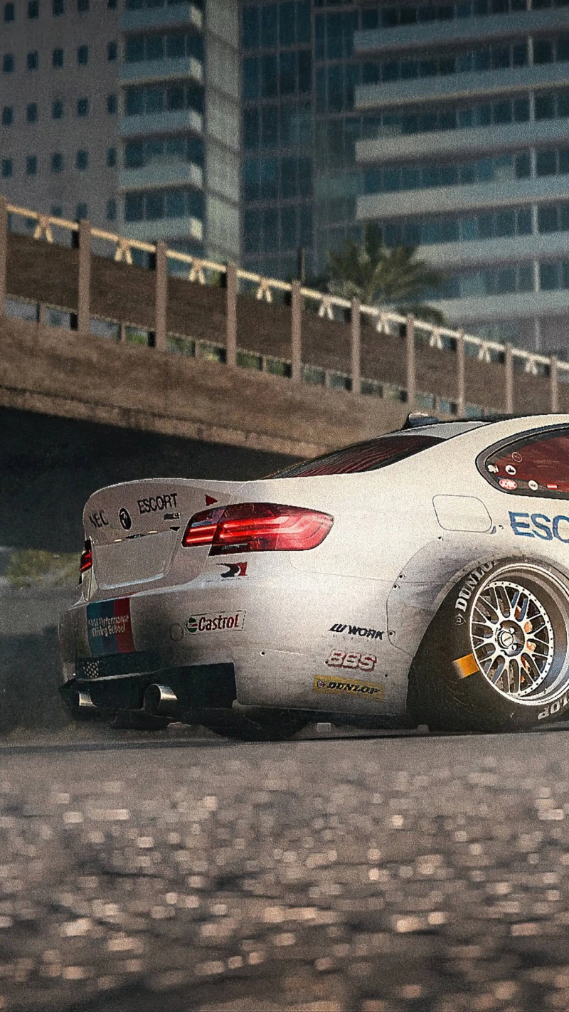 BMW M3 Race Car in City Setting 4K Mobile Wallpaper
