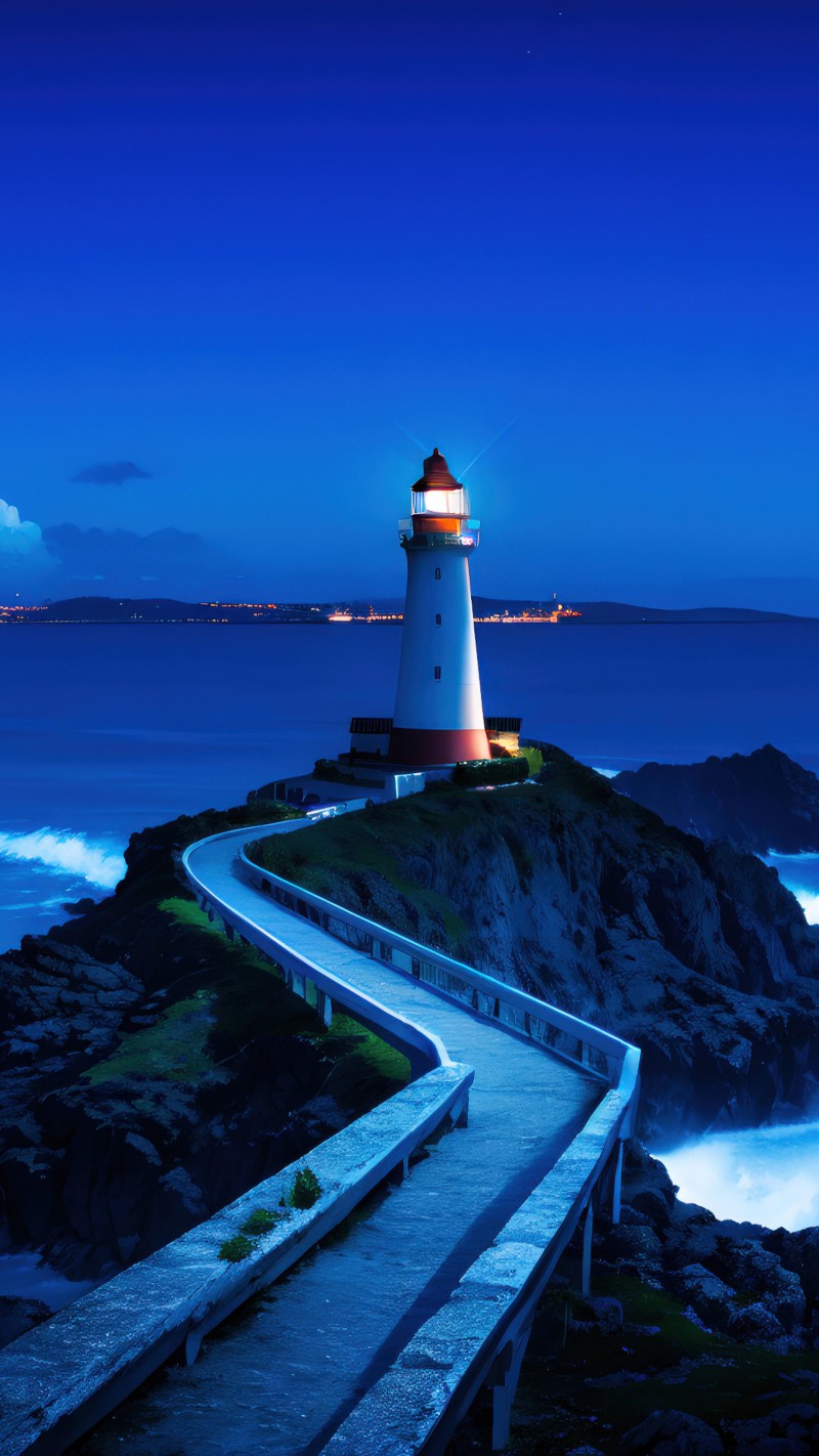 4K mobile wallpaper Lighthouse on a rocky coast at night - high resolution for Android and iPhone