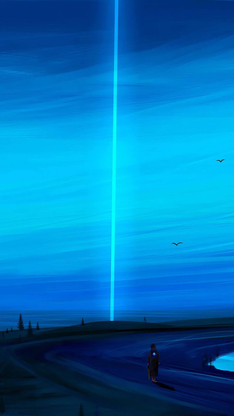 Solitary Figure under a Celestial Beam 4K Mobile Wallpaper