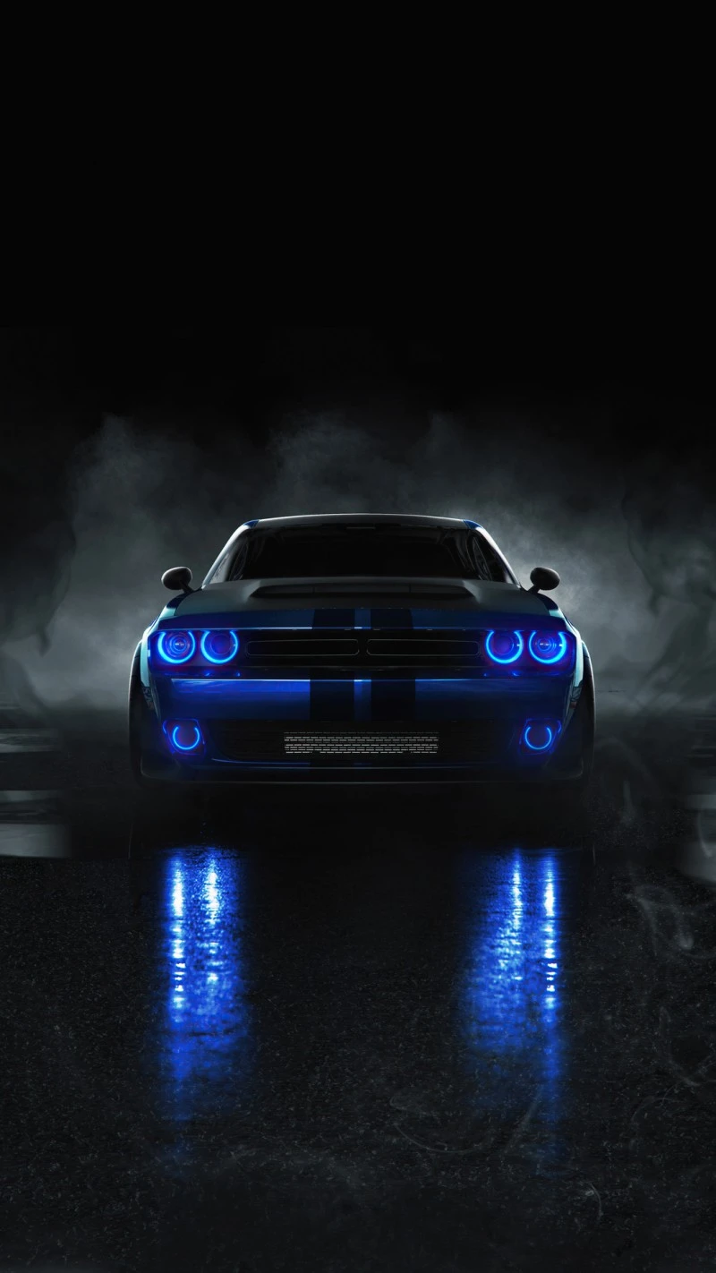 Blue Hellcat Night Drive 4K Mobile Wallpaper
