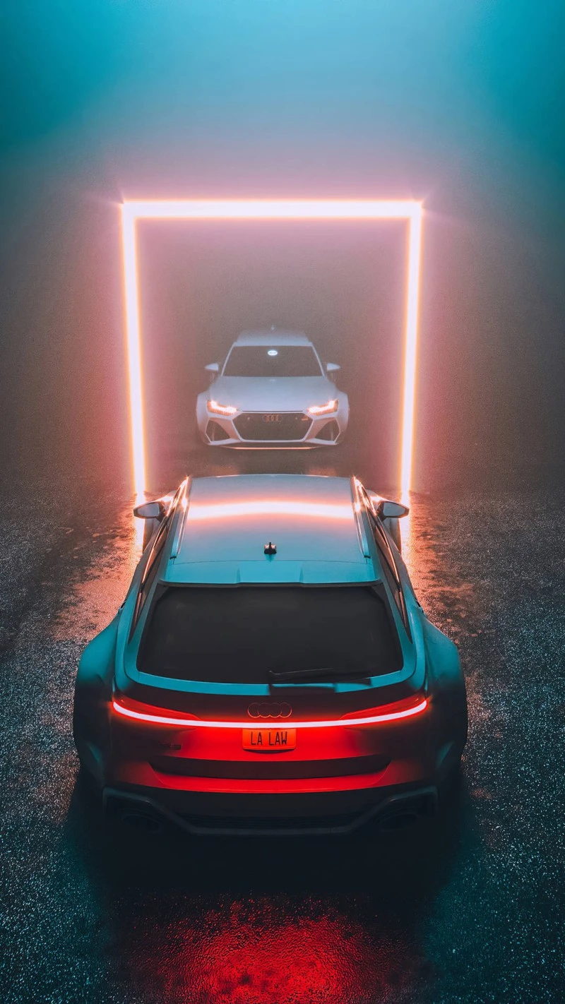 Futuristic Audi Avant in Neon Frame 4K Mobile Wallpaper