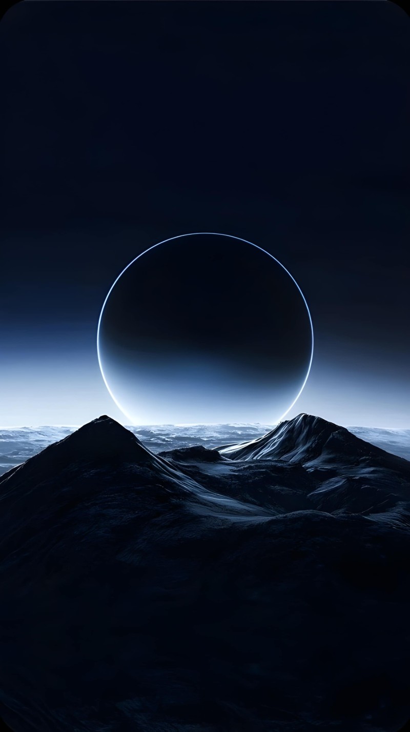 Dark Mountains with Glowing Circle Home Screen Background 4K Wing Wallpaper