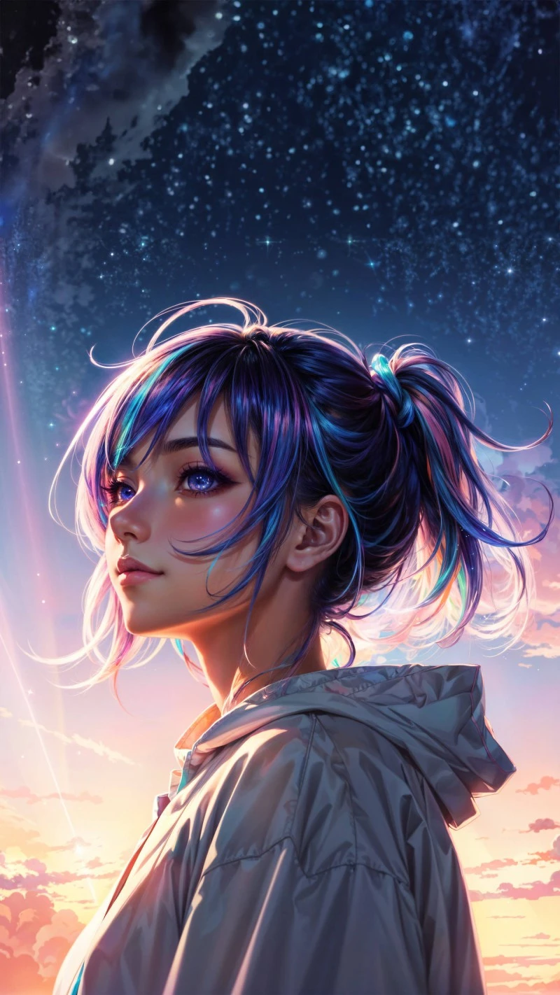 Starry Night Girl 4K Mobile Wallpaper
