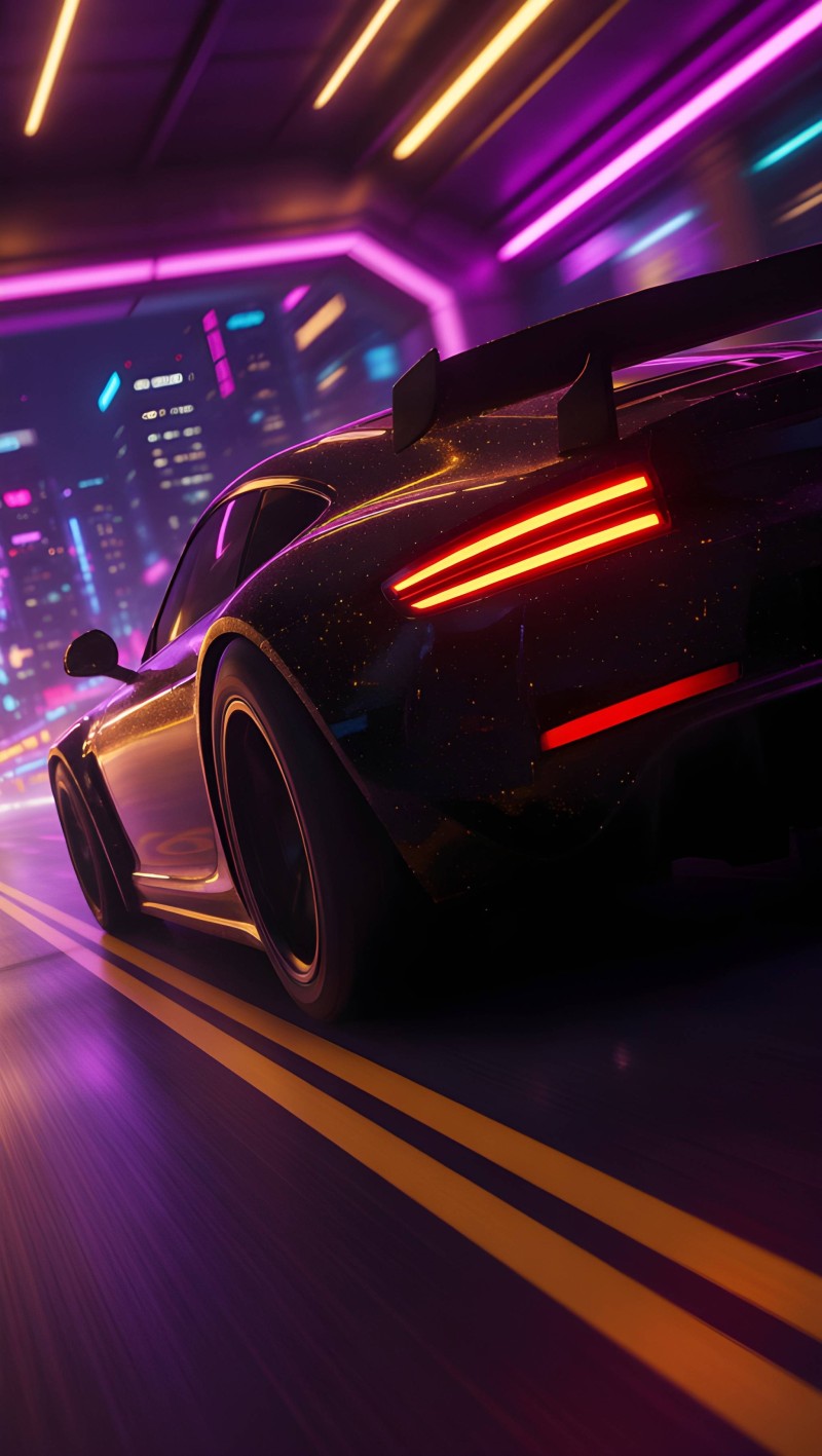 Neon Cityscape Black Car Wallpaper iPhone Amoled Background 4K Cityscape Wallpaper