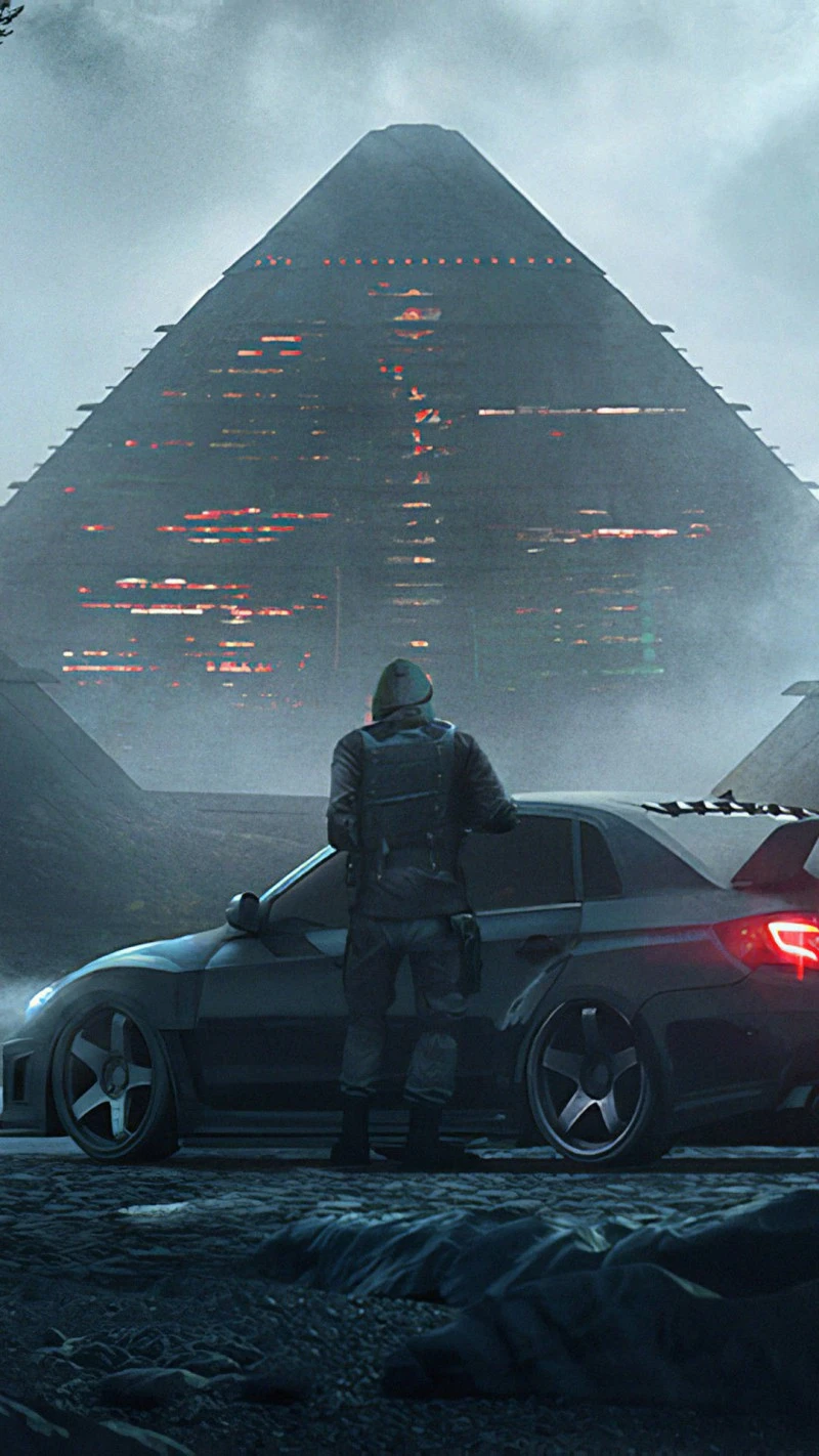 Subaru WRX STI at Mysterious Pyramid 4K Mobile Wallpaper