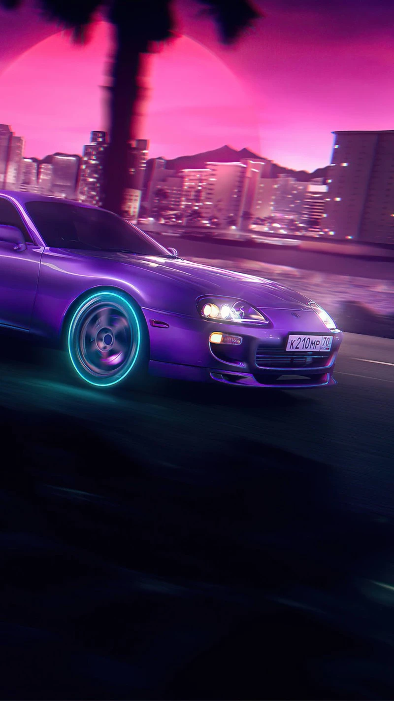 Neon City Supra Drive 4K Mobile Wallpaper