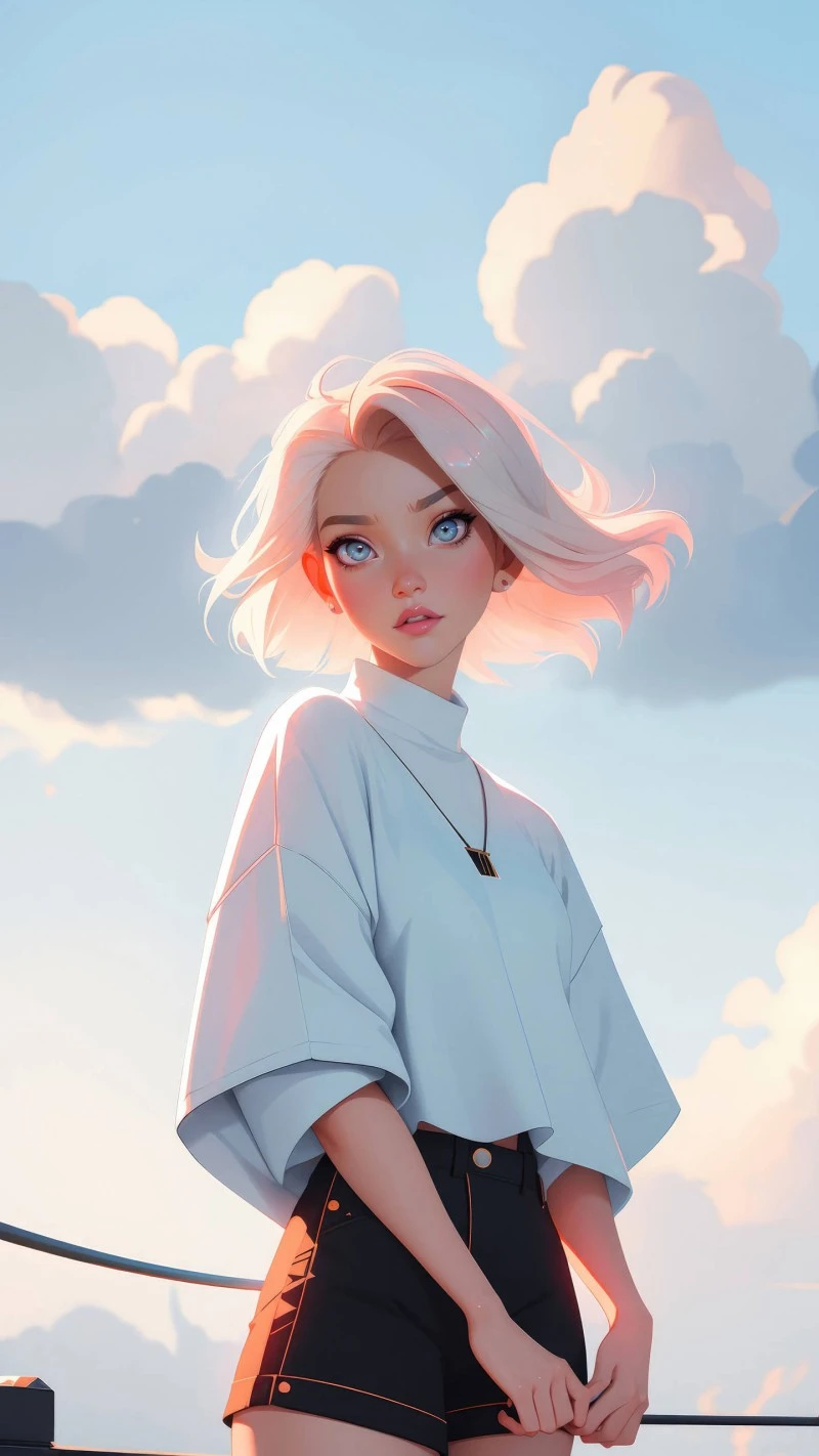Blonde Anime Girl against Cloudy Sky 4K Mobile Wallpaper