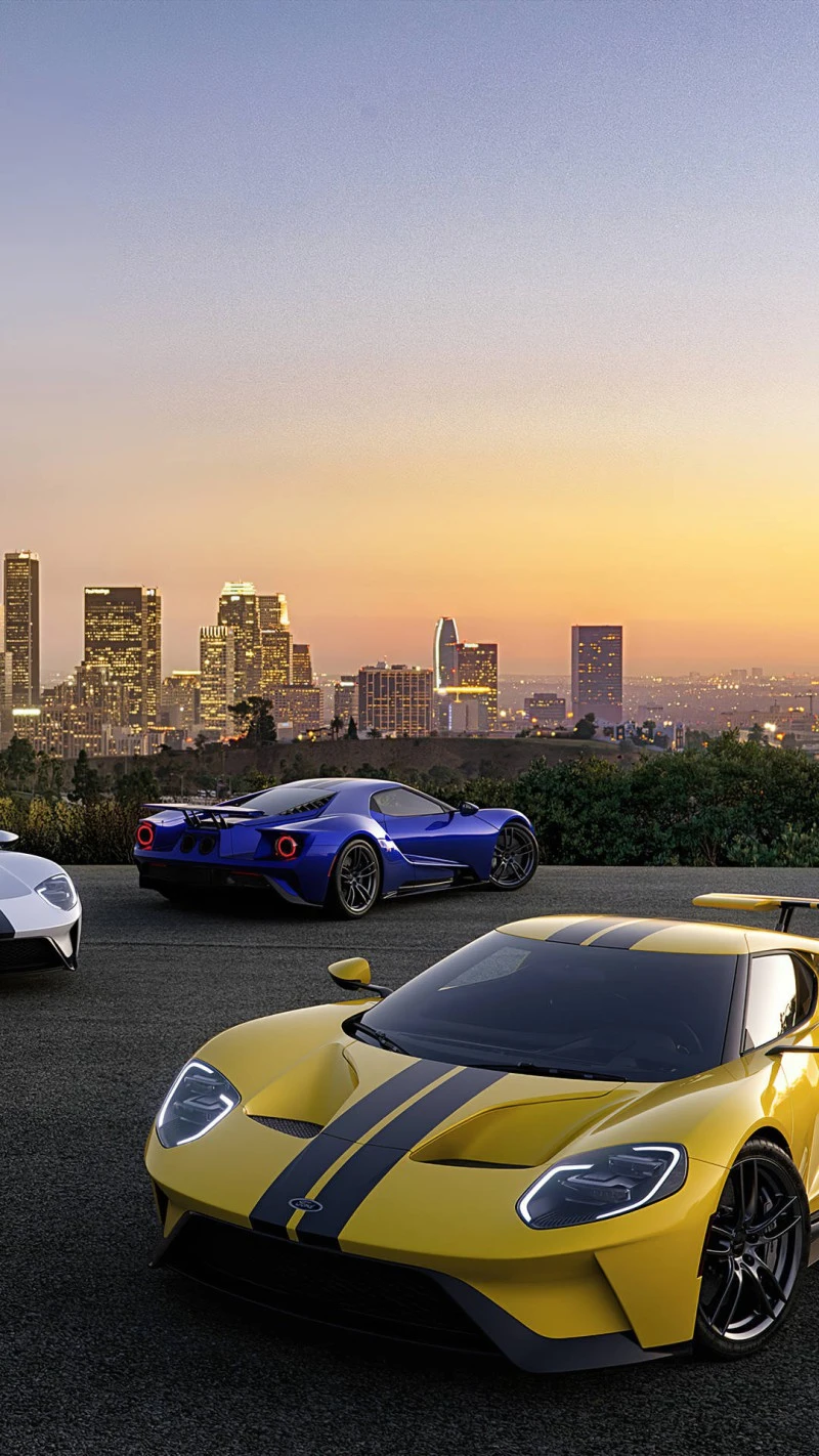 Ford GT Trio at Sunset 4K Mobile Wallpaper