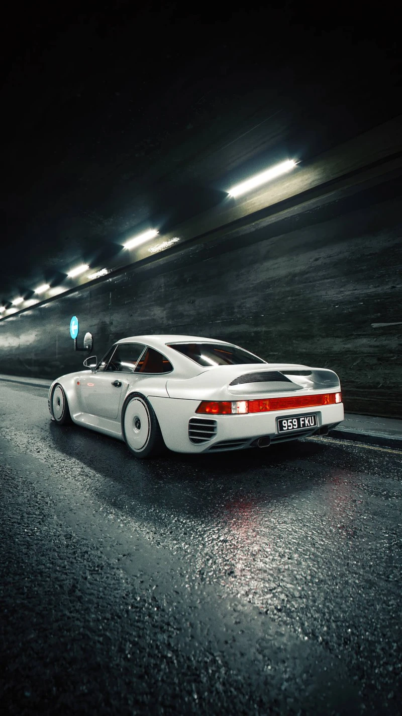 Porsche 959 in a Tunnel 4K Mobile Wallpaper