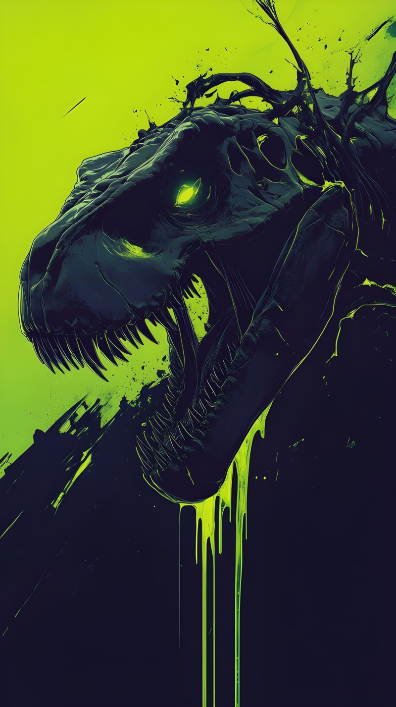 Dark Neon Venomous Monster Head Close-up Wallpaper 4K Green Wallpaper