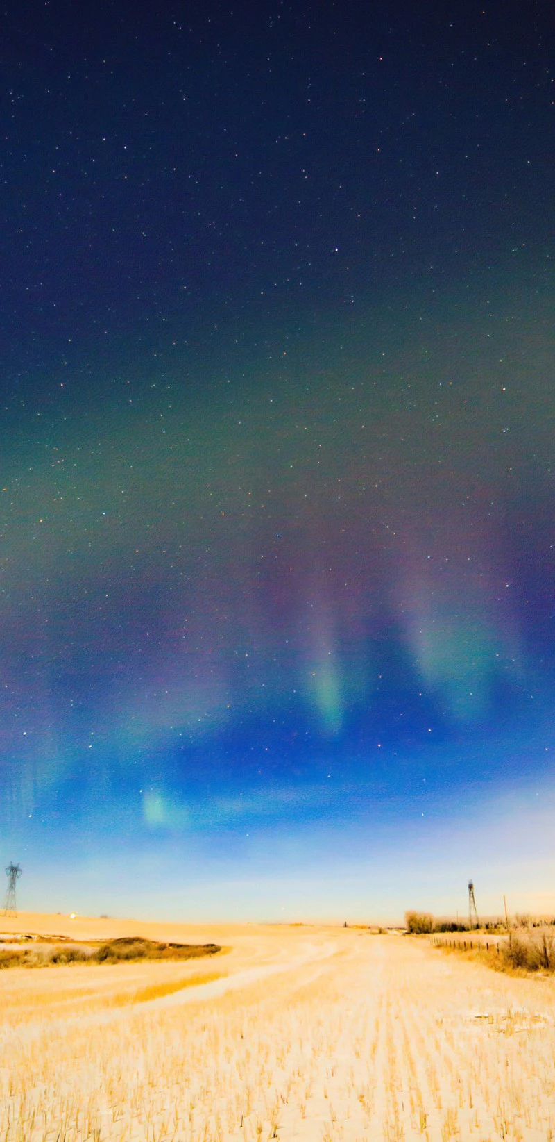 Northern Lights over Winter Field 4K Mobile Wallpaper