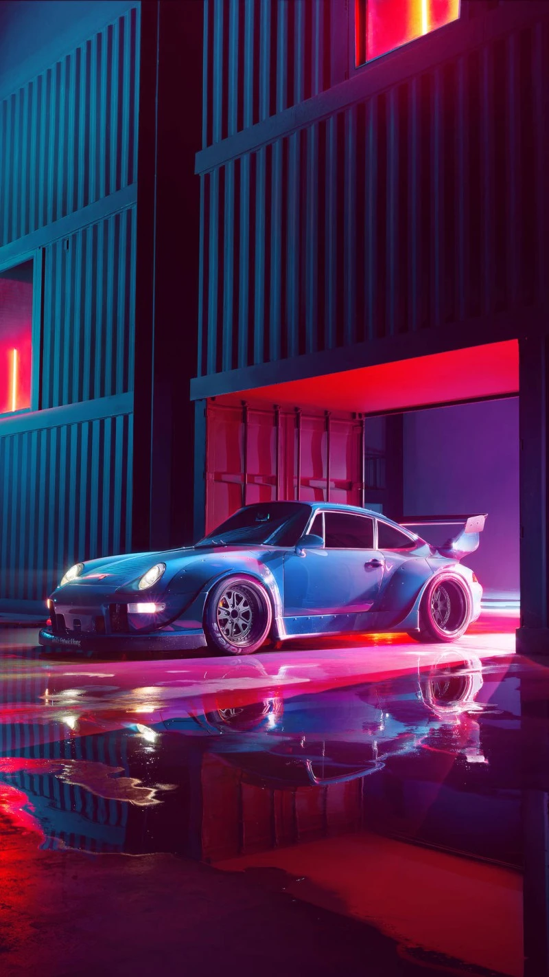 Neon Nights: Porsche 911 Turbo 4K Mobile Wallpaper