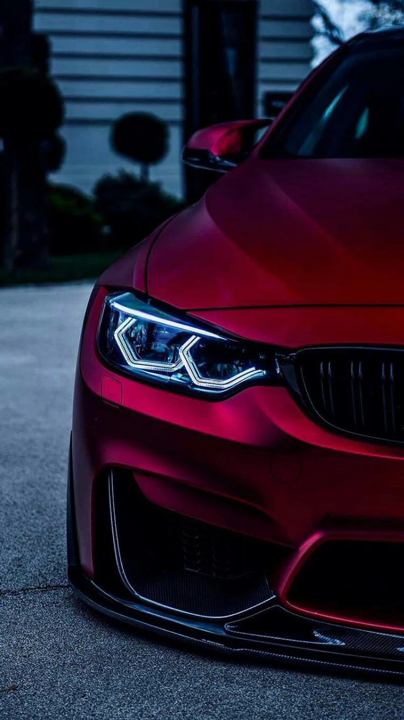 Crimson BMW M3 Headlights 4K Mobile Wallpaper
