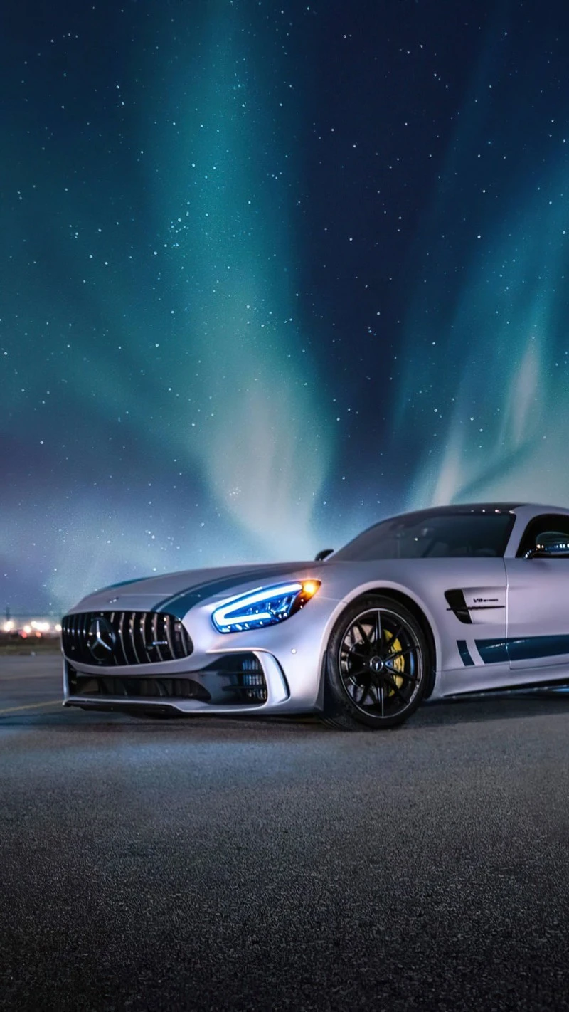 Mercedes-AMG GT Black Series under Aurora 4K Mobile Wallpaper