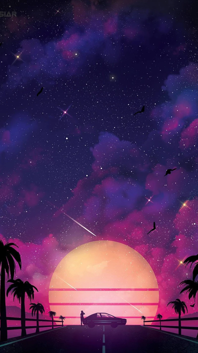 Synthwave Sunset 4K Mobile Wallpaper