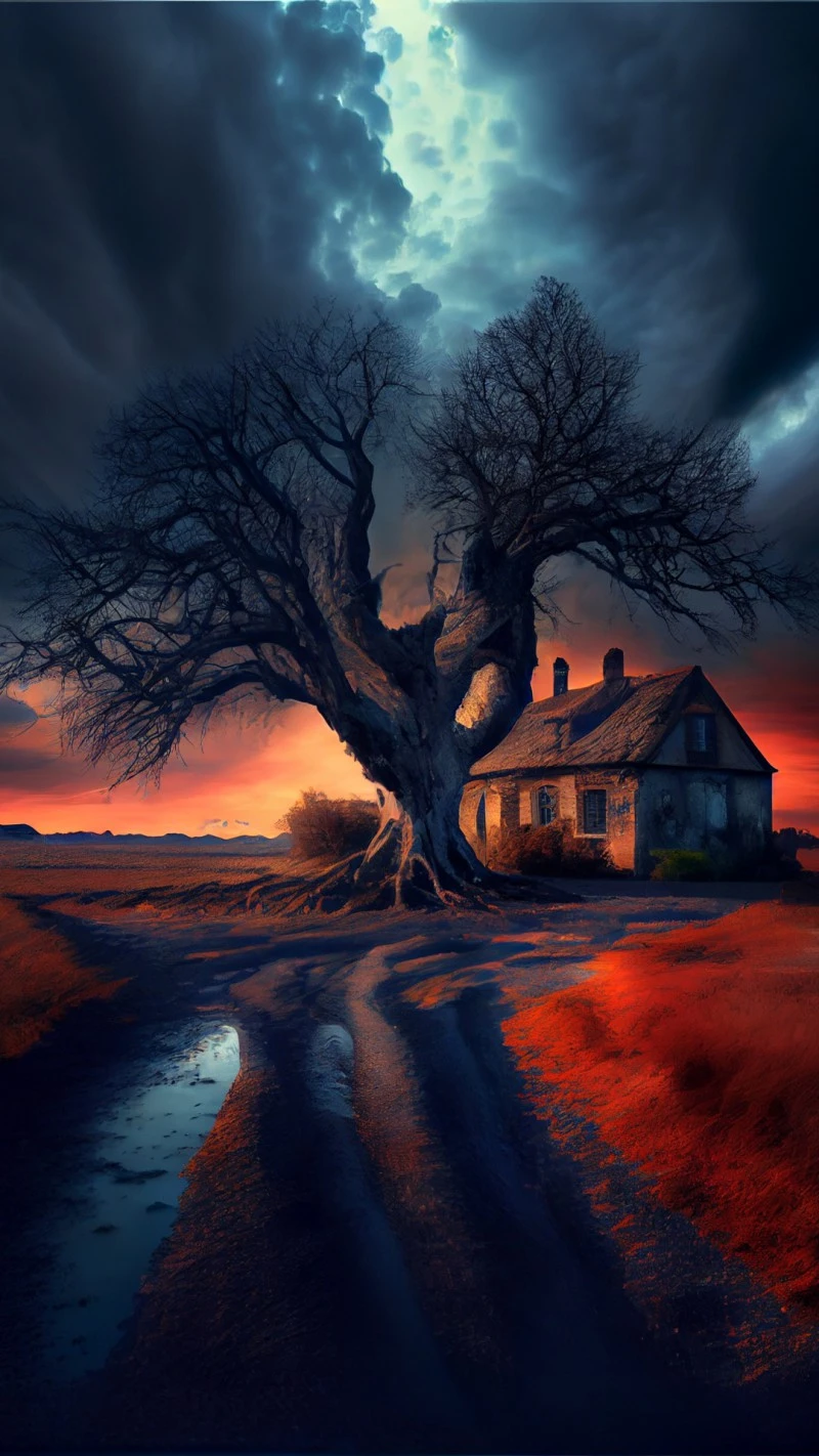 Lonely House Under a Stormy Sky 4K Mobile Wallpaper