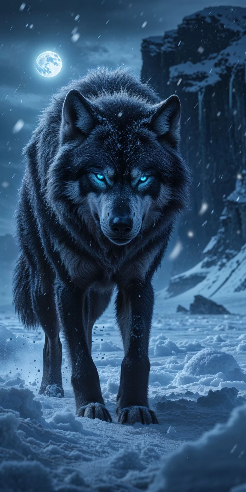 Black Wolf Under the Full Moon 4K Mobile Wallpaper