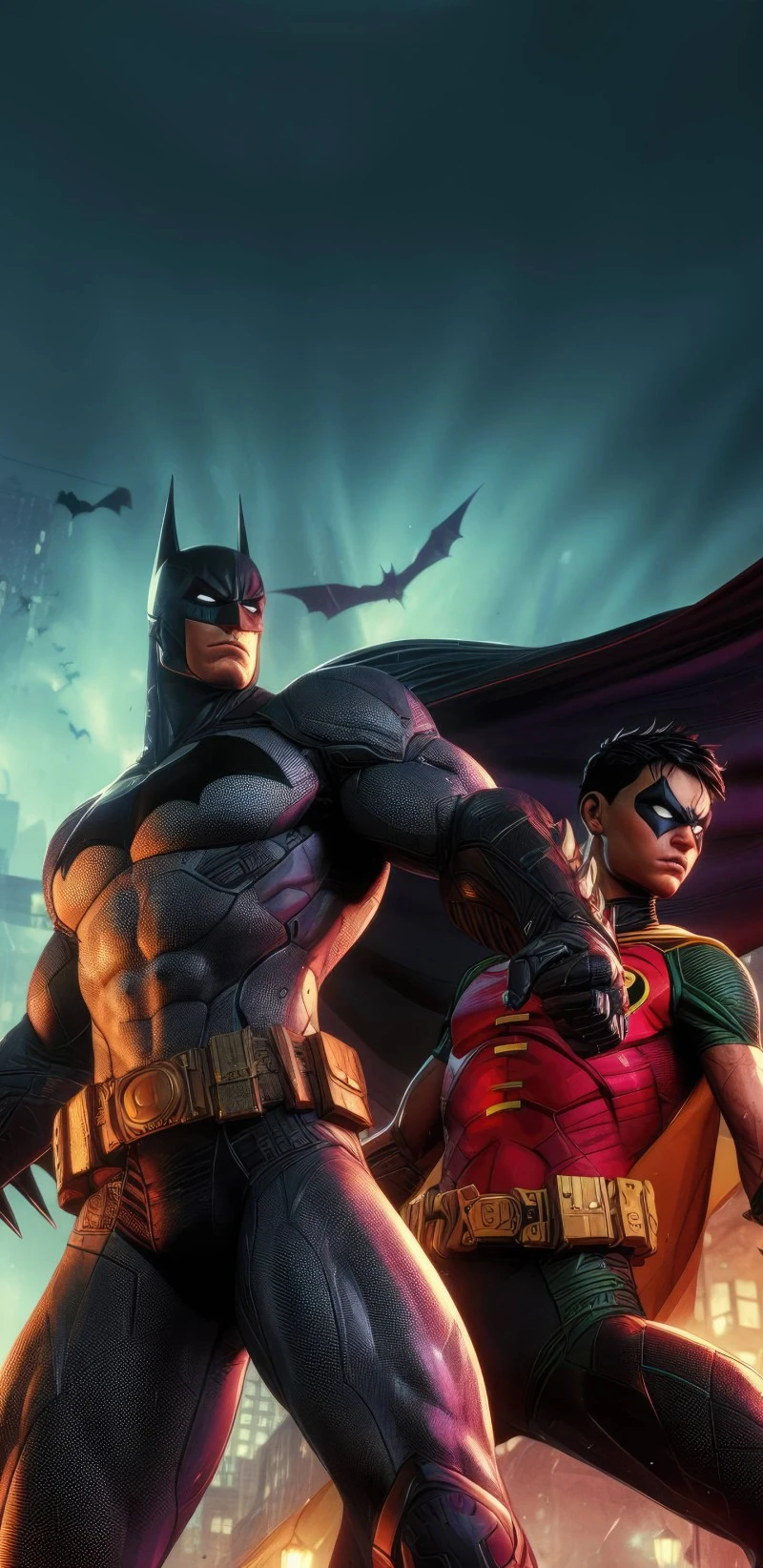 Gotham's Guardians: Batman and Robin 4K Mobile Wallpaper