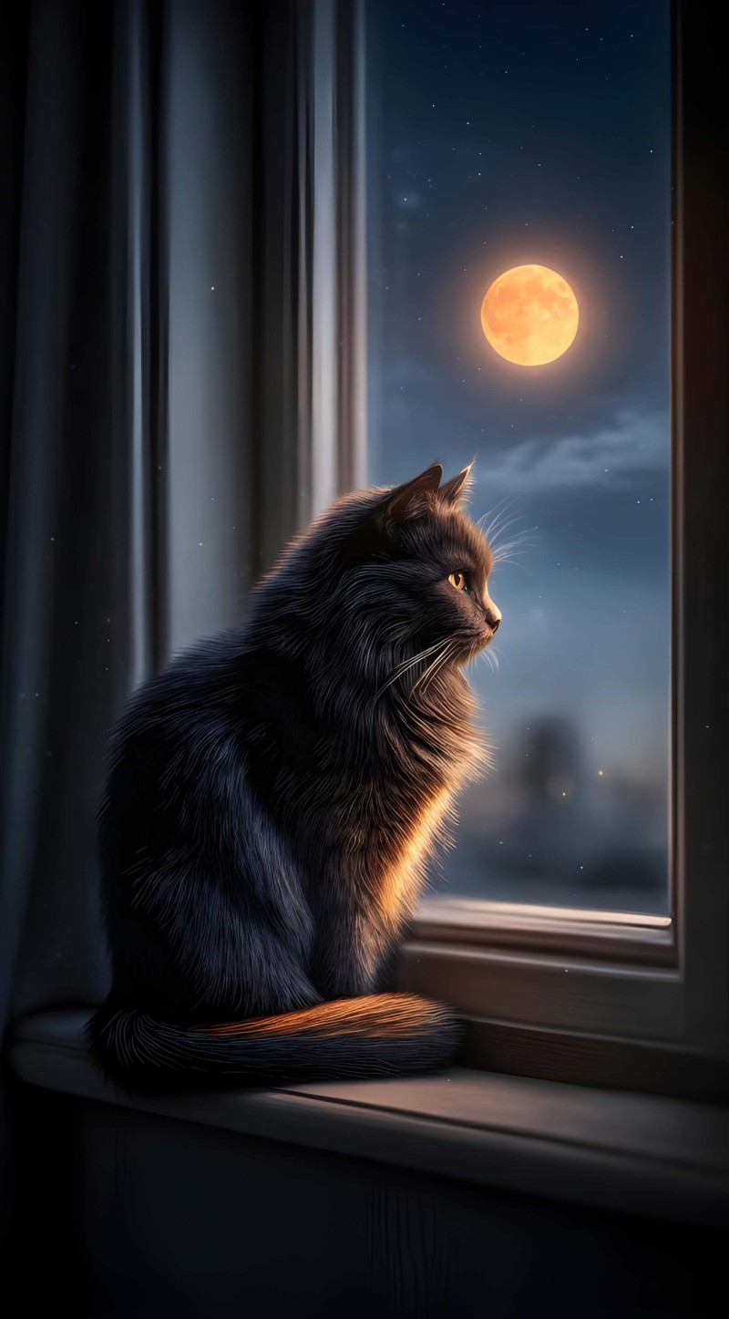 Moonlit Cat Wallpaper iPhone Lock Screen 4K Cat Wallpaper