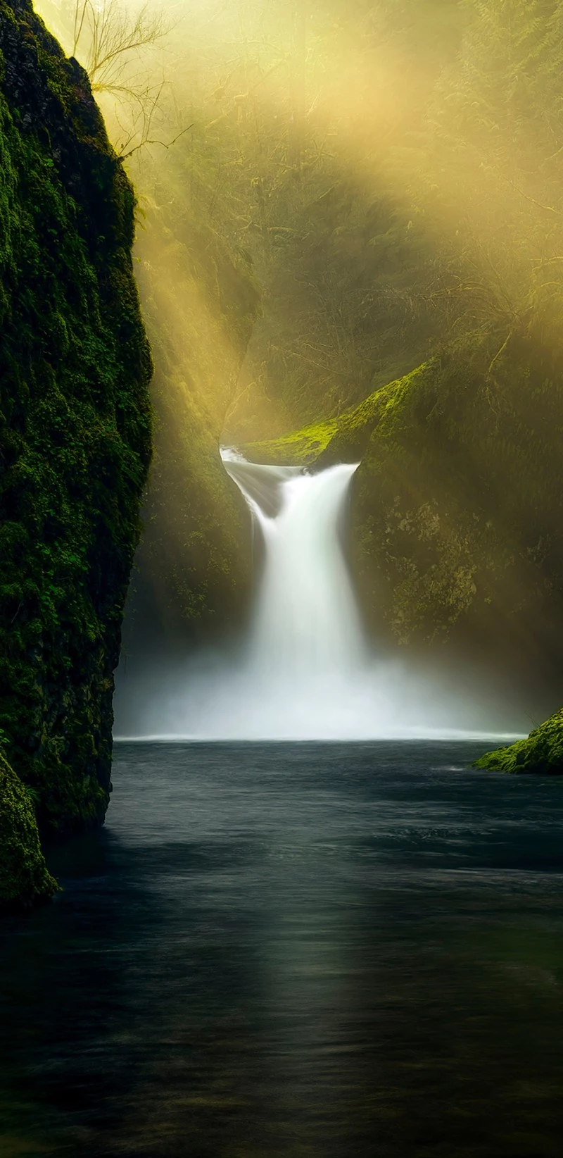 Sunlit Waterfall 4K Mobile Wallpaper
