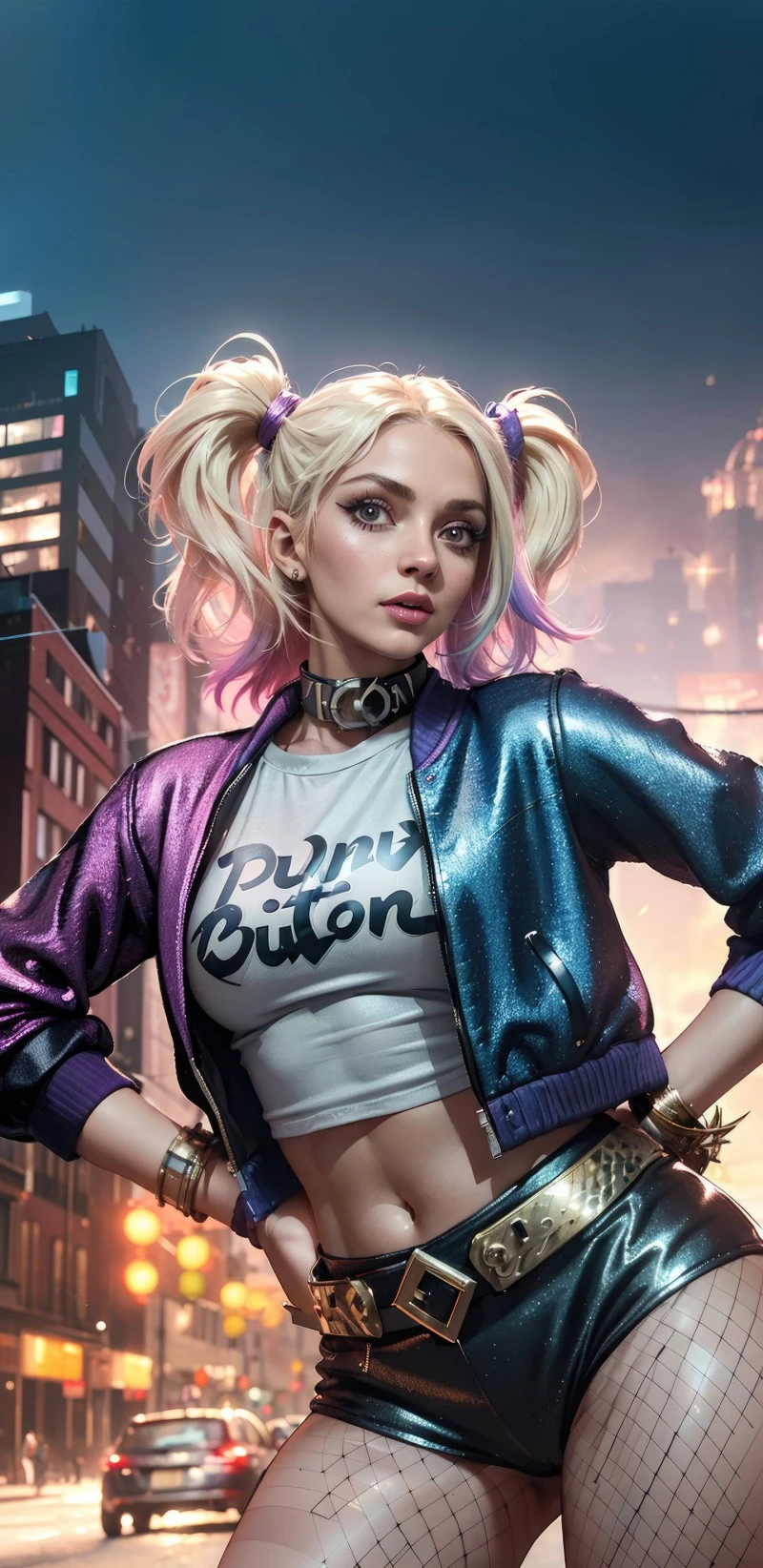 Harley Quinn:  Stylish City Nightscape 4K Mobile Wallpaper