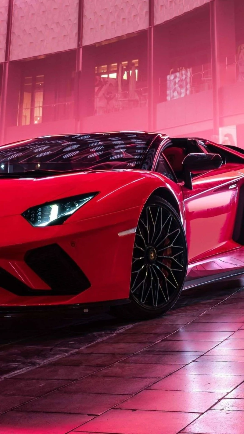 Red Lamborghini Aventador at Night 4K Mobile Wallpaper