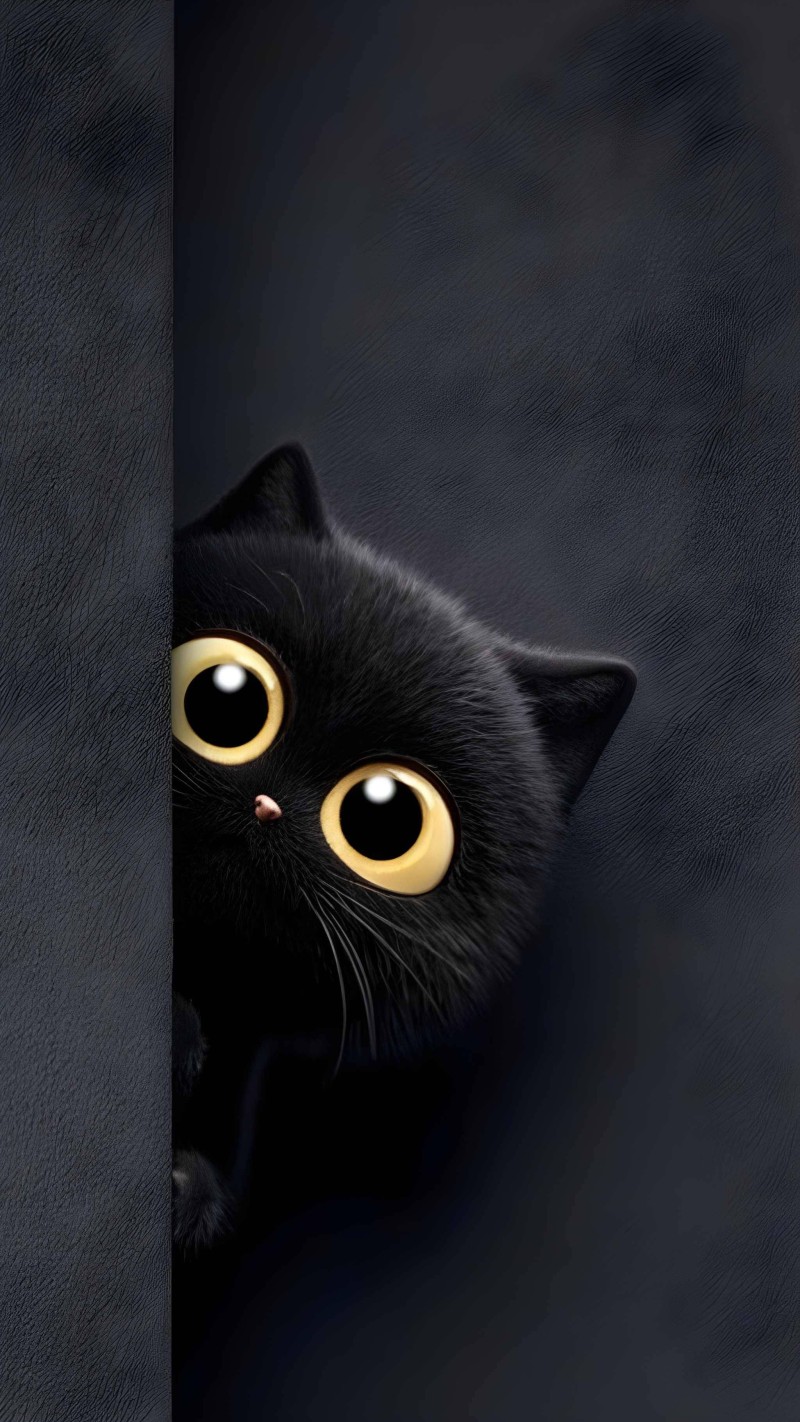 Surprised Black Cat 4K Eye Wallpaper