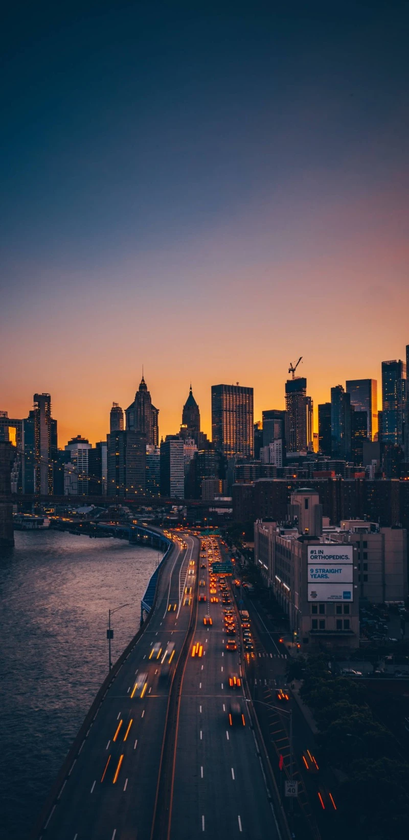 Manhattan Skyline at Sunset 4K Mobile Wallpaper
