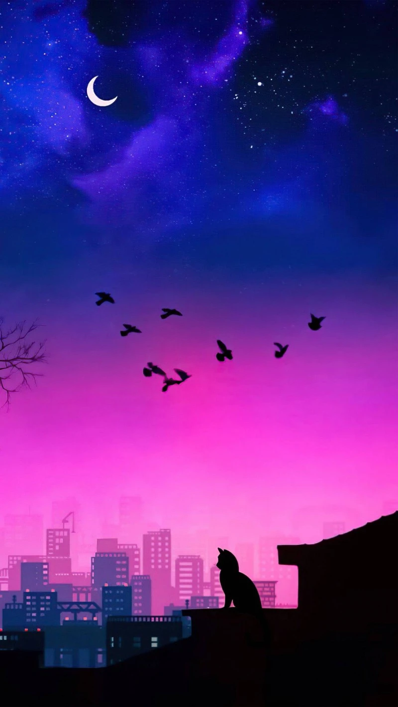 Night City Cat 4K Mobile Wallpaper