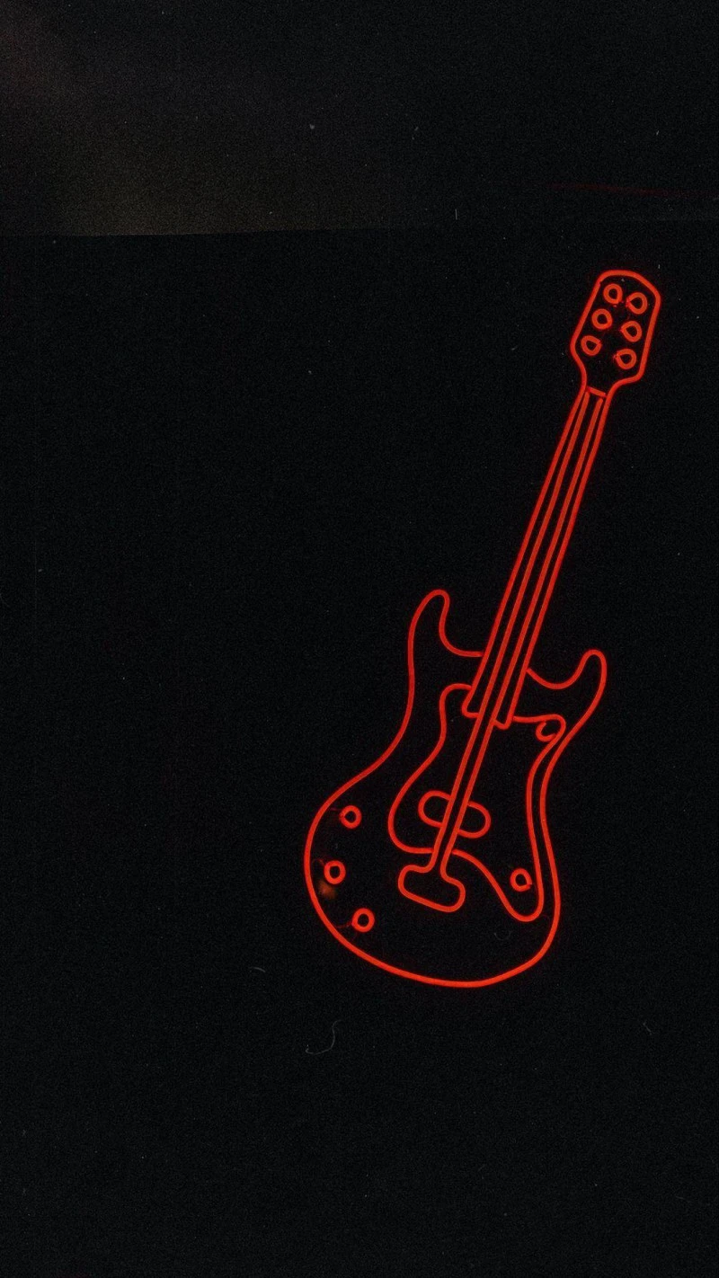 Red Neon Guitar 4K Mobile Wallpaper