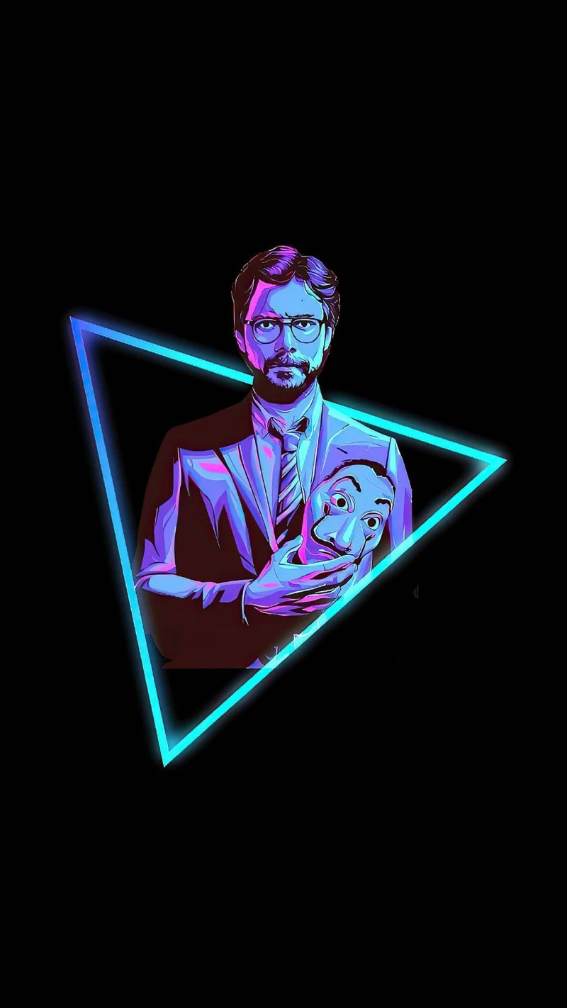 Professor with Dali Mask Neon Art 4K Mobile Wallpaper