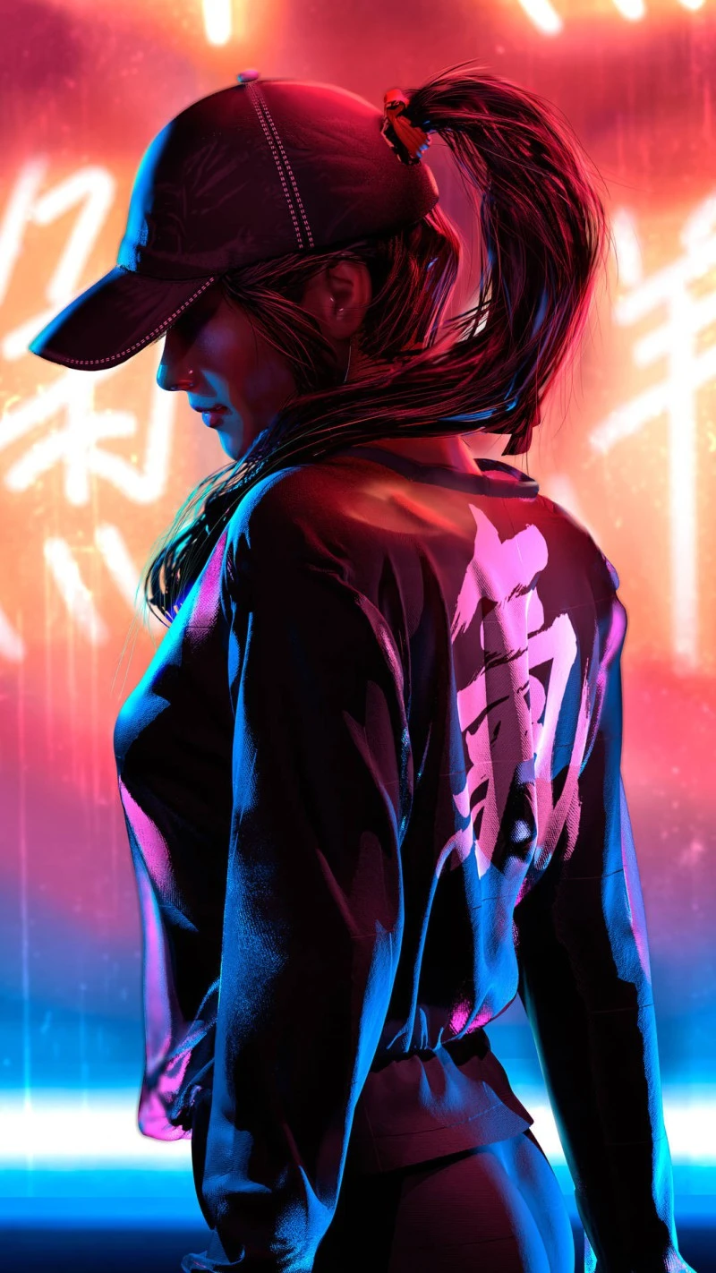 Cyberpunk Girl in Neon City 4K Mobile Wallpaper