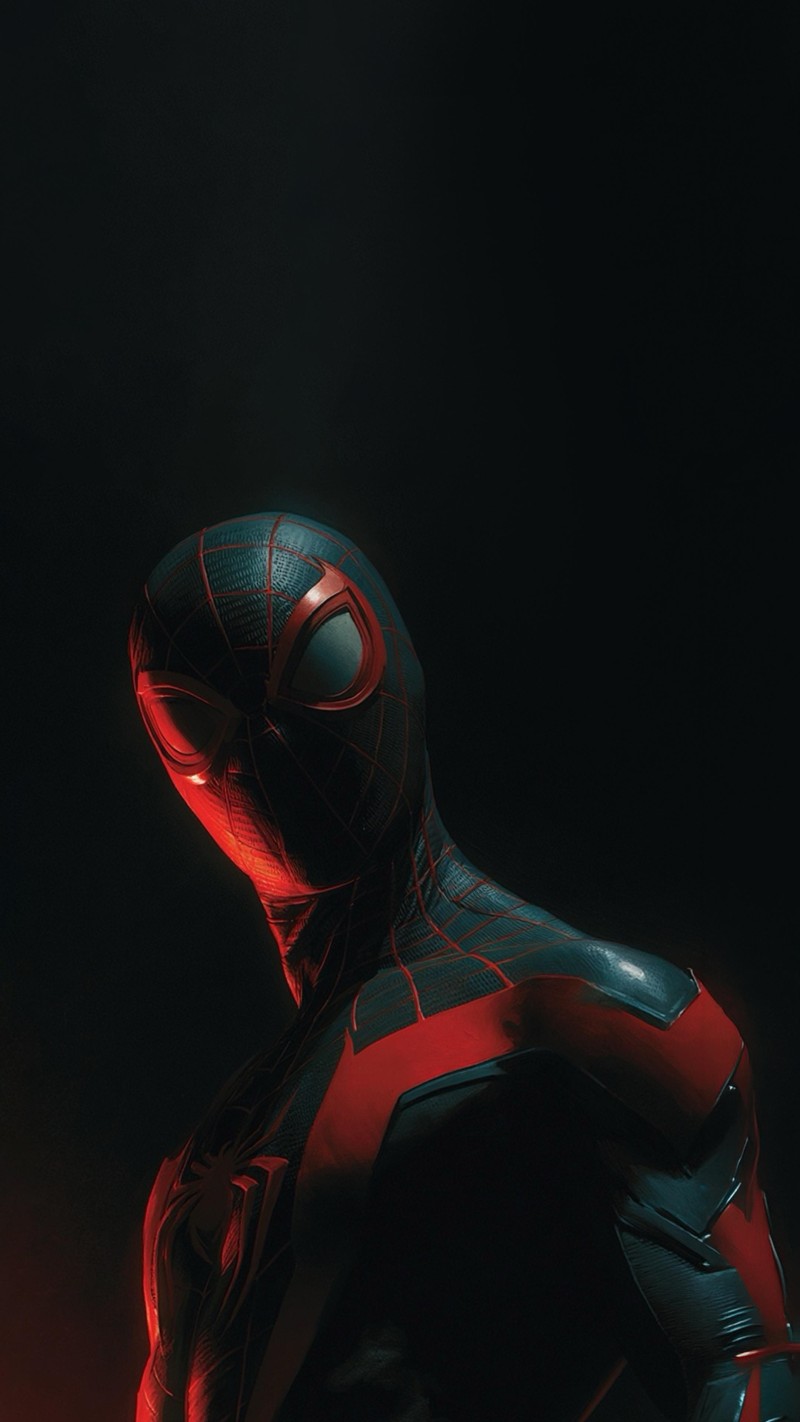 Dark Moody Spider-Man Portrait with Red Accents Stunning Wallpaper 4K Red Wallpaper