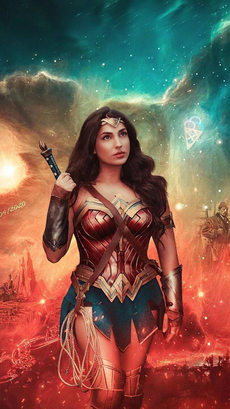 Wonder Woman in the Cosmos 4K Mobile Wallpaper