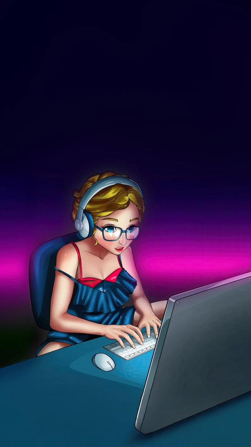 Late Night Gamer Girl 4K Mobile Wallpaper