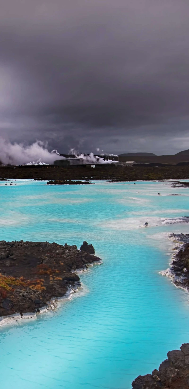 Blue Lagoon Geothermal Spa under a Dramatic Sky 4K Mobile Wallpaper