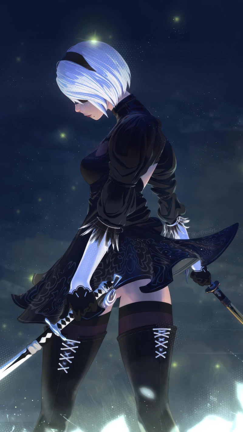 2B NieR Automata Starry Night 4K Mobile Wallpaper