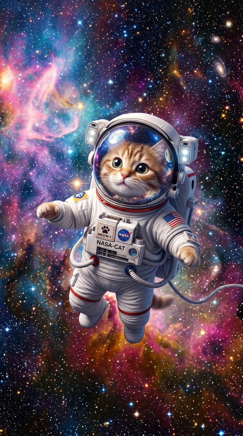 Adorable Astronaut Cat Floating in Space Galaxy Wallpaper 4K Oc Wallpaper