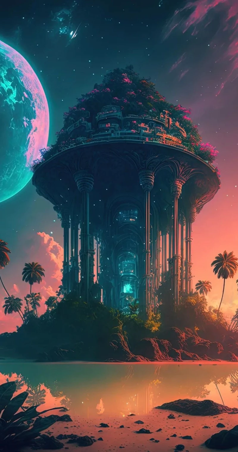 Sky City Oasis 4K Mobile Wallpaper