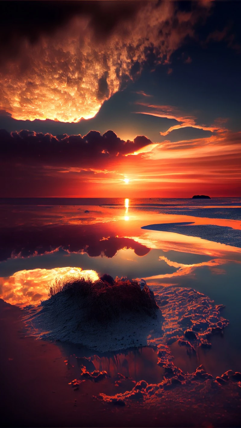 Reflective Sunset over a Frozen Lake 4K Mobile Wallpaper