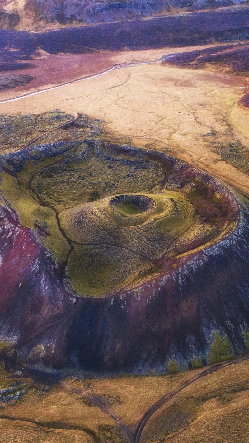 Aerial View of Volcanic Crater 4K Mobile Wallpaper