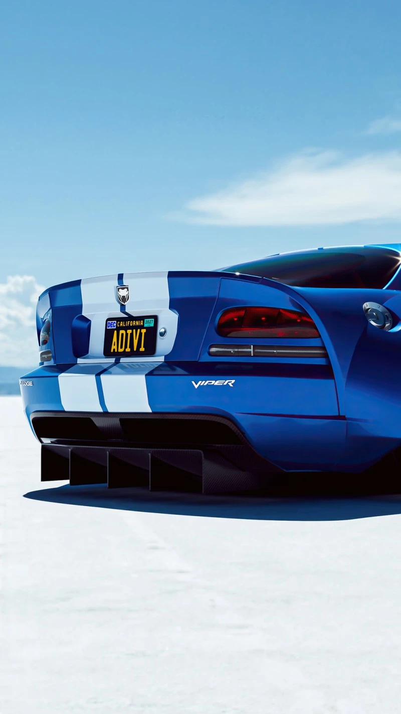 Rear View of Custom Blue Dodge Viper 4K Mobile Wallpaper